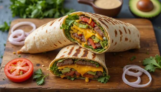 Deliciosos Wraps de Cheeseburger Veganos con Carne Vegetal